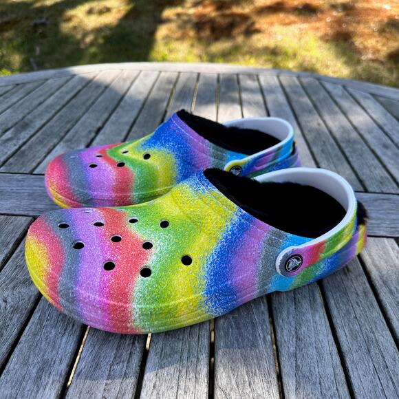 Crocs Classic Lined Mens 10 W 12 Clogs Spray Rainbow Tie Dye Slip On Shoes New - Picture 12 of 13